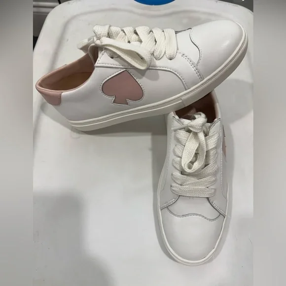 NWOT Kate Spade White Sneakers with Pink Heart Accent - Picture 1 of 6